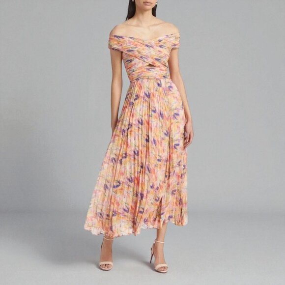 NWT ASTR Leonara Off Shoulder Maxi Dress Peach Multi One Size - Picture 9 of 13